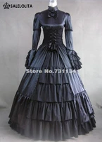 high quality long sleeves black gothic victorian corset dress ball gown victorian steampunk theater clothing