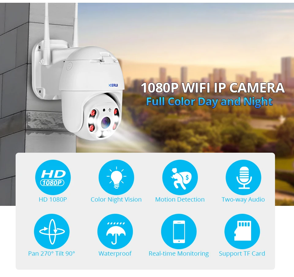 KERUI уличная Водонепроницаемая беспроводная 1080P 2MP PTZ WiFi ip-камера, скоростная купольная камера H.264+ IR для домашней безопасности, видеонаблюдения