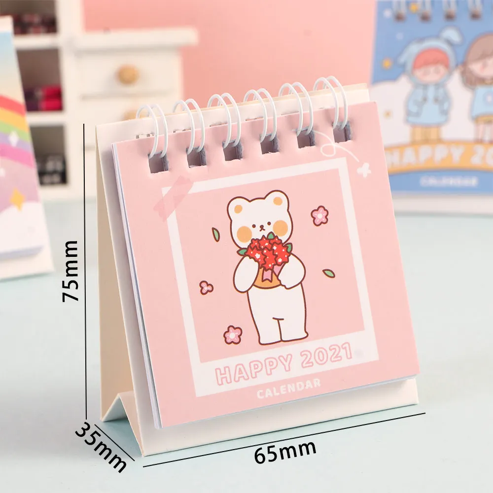 

New 2021 Honeyfriend Rainbow Bear Desktop Paper Mini Calendar Dual Daily Scheduler Table Planner Yearly Agenda Organizer