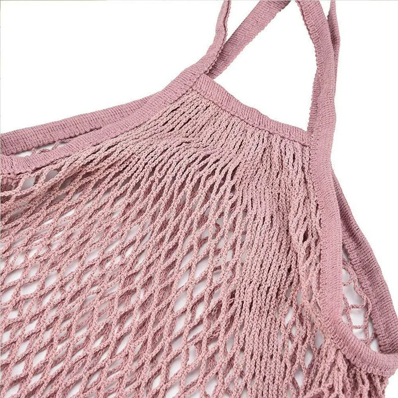 

5 Packs Reusable Grocery Mesh Bags,Washable Cotton String Shopping Bag with Long Handle,Random Color