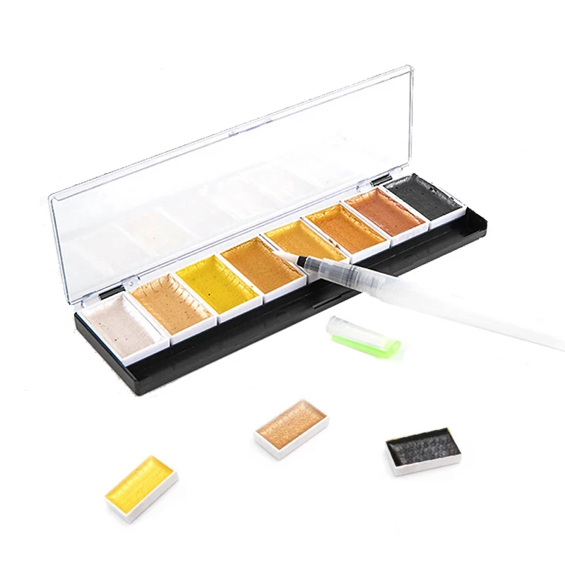 5/8 Цвета сплошной набор акварельных красок металлический золотой перламутровый