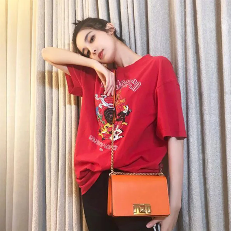 

2021 summer wear the new Europe and the United States cotton high quality printing creative rings loose short sleeve T-shirt