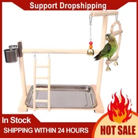 parrot playstands with cup toys tray bird swing climbing hanging ladder bridge wood cockatiel playground bird perches 40x23x36cm