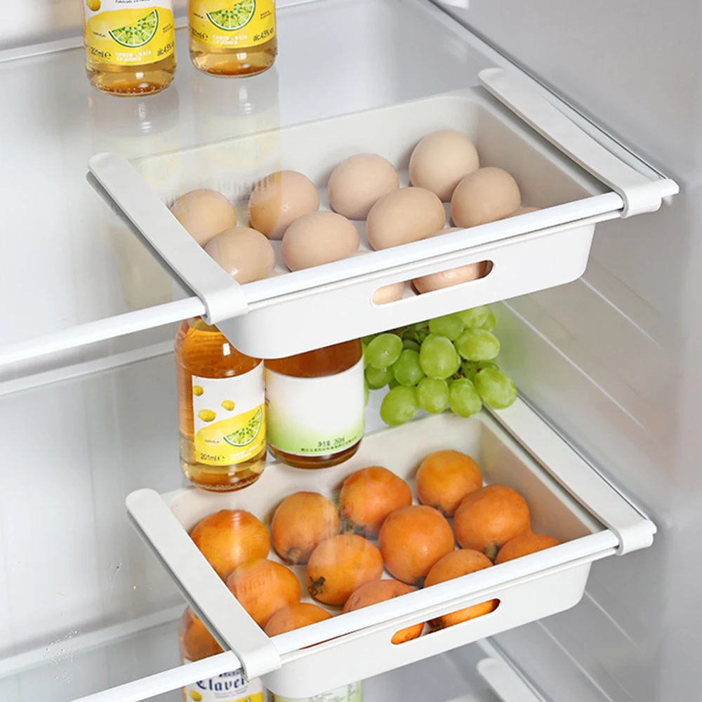 

2022 White Kitchen Fruit Egg Organizer Storage Rack Box Fridge Freezer Shelf Holder Pull-out Drawer Space Saver Tools 26cm x18cm