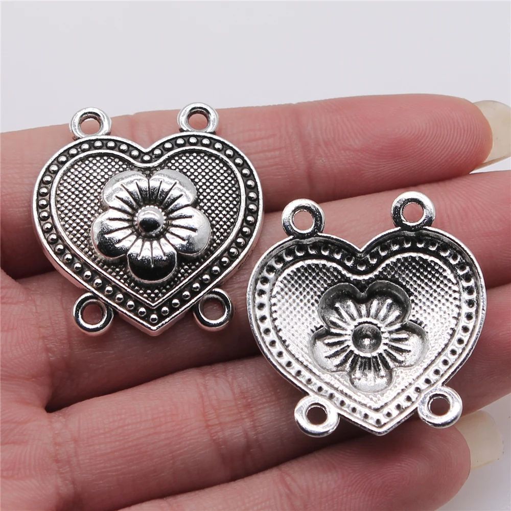 

4pcs Flower Porous Connectors Charms Antique Silver Color 31x32mm DIY Body Chain Making Accessoreis