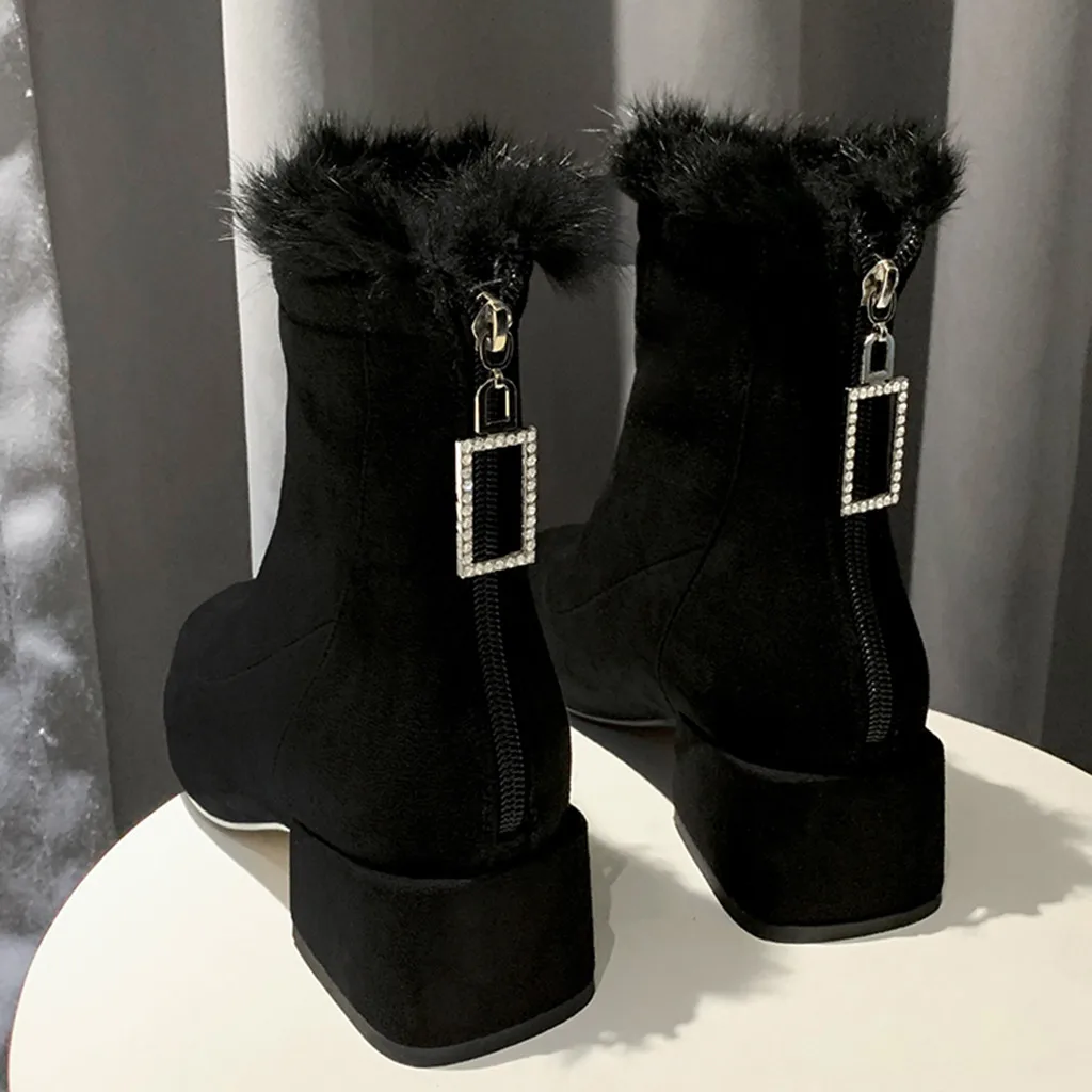 Зимние женские ботинки на платформе новые модные удобные квадратном каблуке с