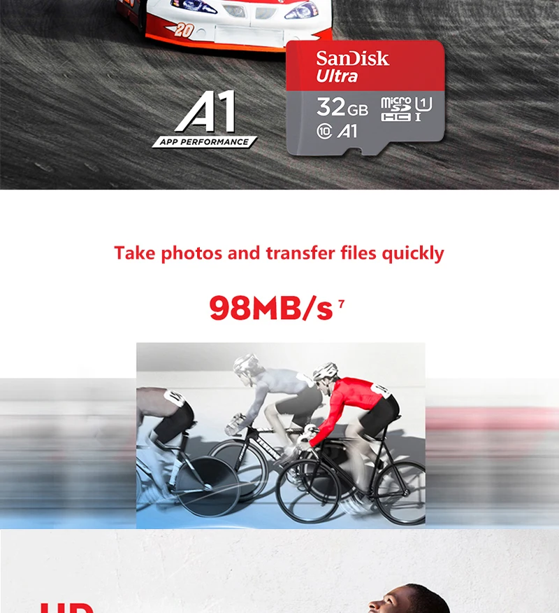Двойной Флеш-накопитель SanDisk A1 слот для карт памяти, 16 ГБ, 32 ГБ, 64 ГБ, 128 ГБ 98 МБ/с. микро SD карты C10 UHS-1 флеш-карты TF карты