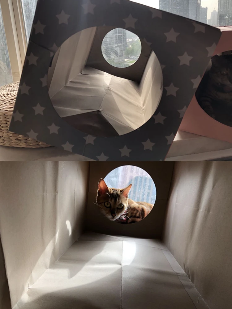 Кошачий туннель крафт бумажный мешок Складные 2 отверстия милый дизайн
