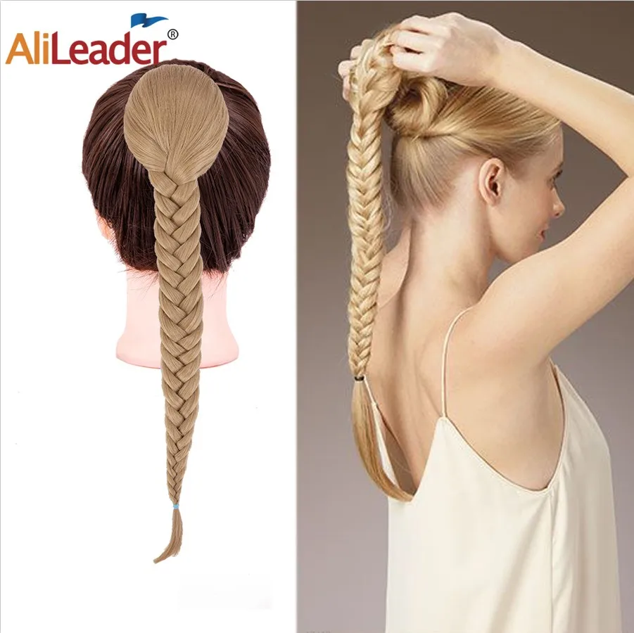

New Clip In Hair Extensions Fishtail Braid Adjustable Drawstring Ponytail Synthetic Jumbo Pony Tail Briads Alileader Hair