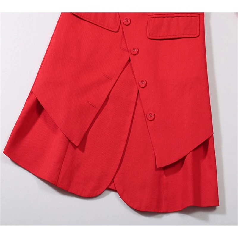 

Women Red Irregular Split Joint Blazer New Lapel Long Sleeve Loose Fit Jacket Fashion Tide Spring Autumn 2020