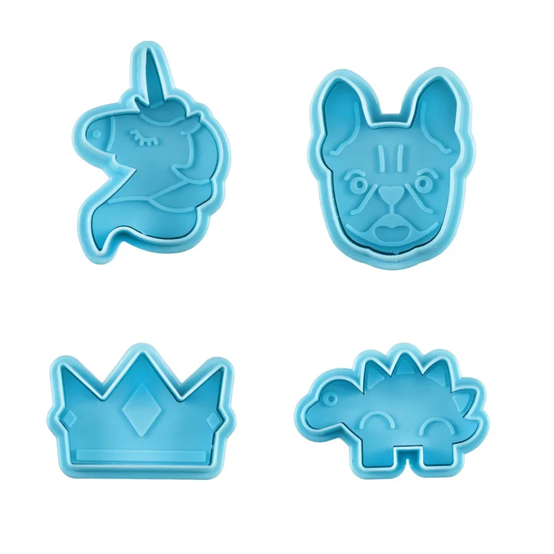 

4PC Animal Cartoon Plastic Baking Tool Set Crown Unicorn Dinosaur Fondant Cake Decoration Tool Spring Biscuit Mold Spot Supply