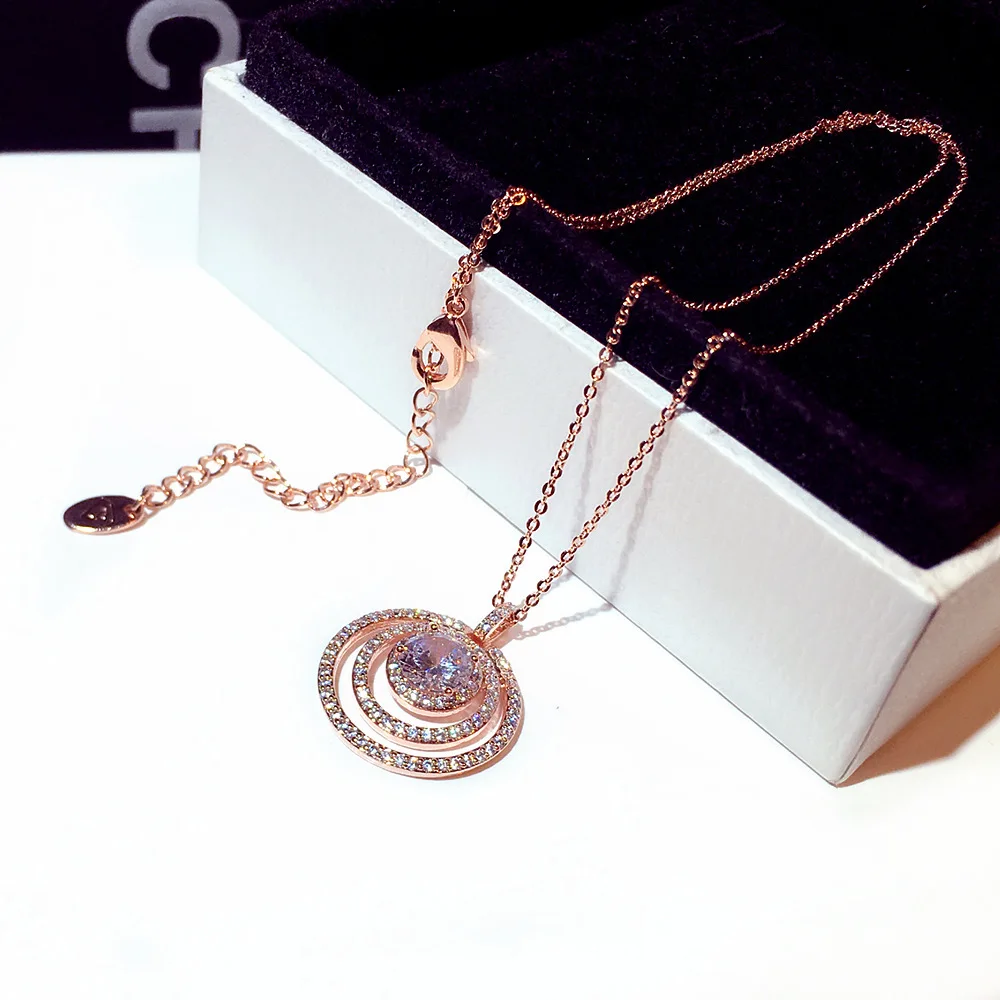 

Exquisite Round Temperament 925 Sterling Silver Zircon Pendant Necklace for Women Clavicle Necklace Korean Fashion Jewelry 2020