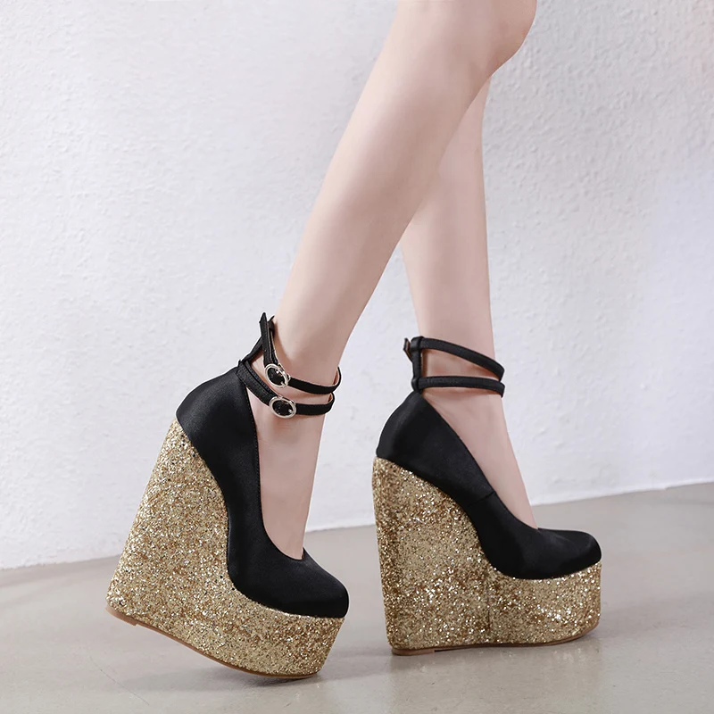 Шикарные туфли-лодочки на платформе и танкетке женские высоком каблуке