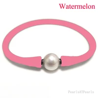 7 inches 10 11mm one aa natural round pearl watermelon elastic rubber silicone bracelet for women