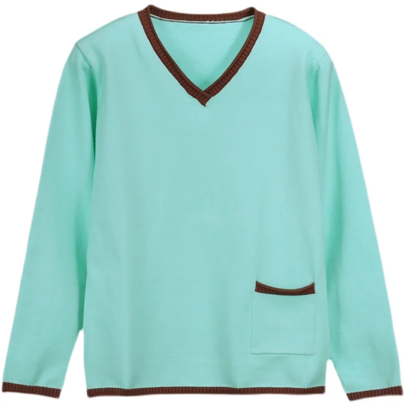 Женский трикотажный пуловер с V-образным вырезом и длинным рукавом - купить по