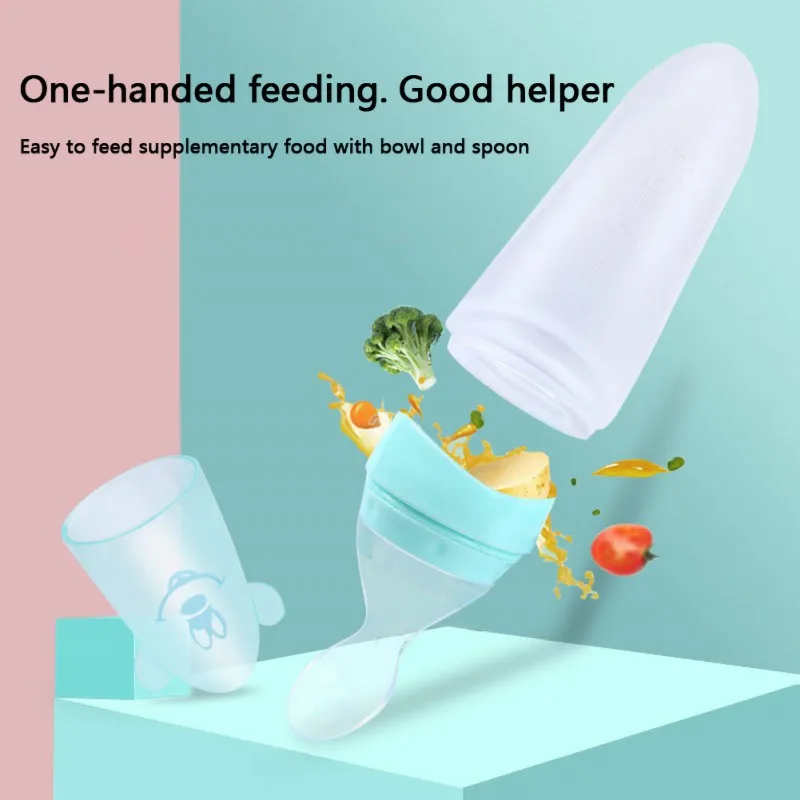 

Mi Scoop Simple Solid Color Cartoon Image Baby Rice Noodle Soft Silicone Squeezed Food Supplement Artifact Baby Feeding Tool