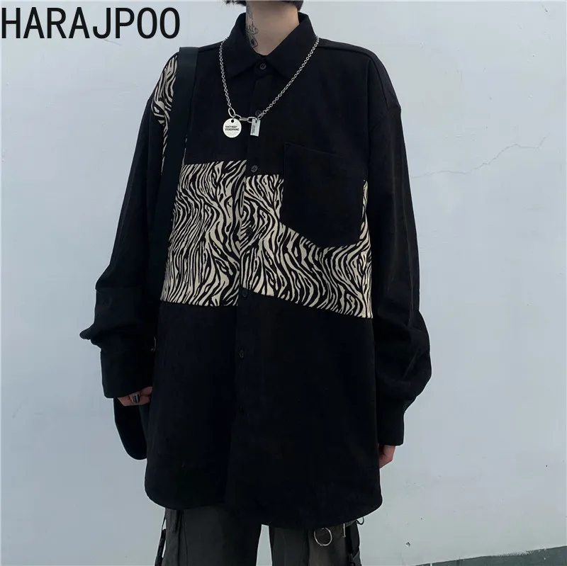 

Парная рубашка Harajpoo, весна-осень 2021, модные вельветовые Блузки с длинным рукавом в стиле хип-хоп в Корейском стиле, с принтом зебры