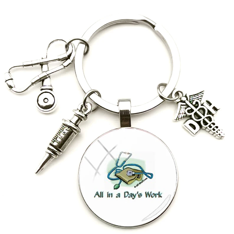 Creative Jewelry Antique DH Bump Glass Keychain Pendant Medical Sign Stethoscope Syringe Man Woman Car Keyring Gift Party | Украшения и