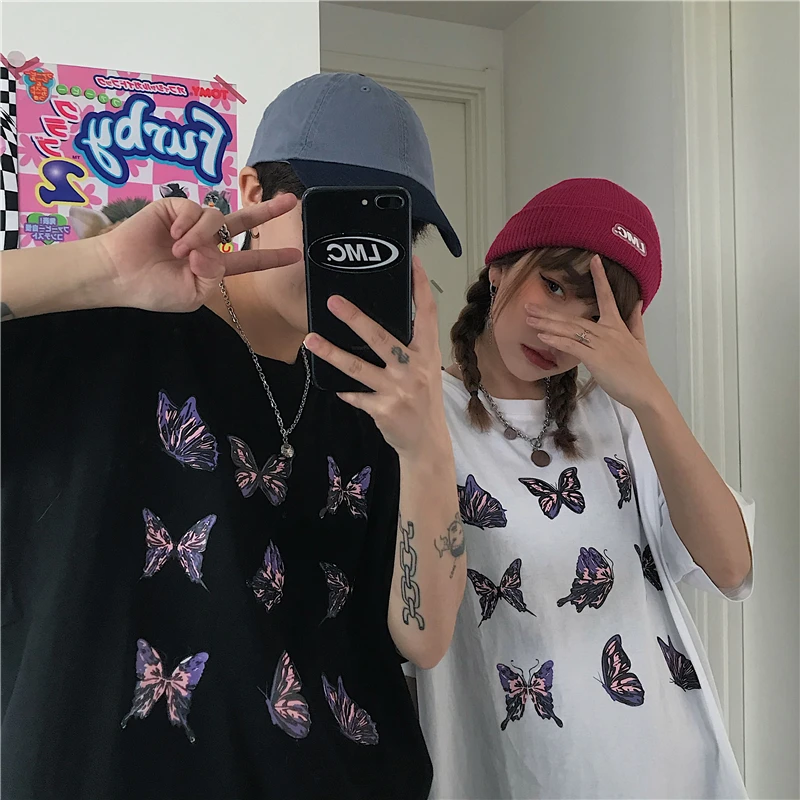 

Butterfly Printed Women Men T-Shirt Female Graphic T-shirt Harajuku Tops Cute Short Sleeve Animal Street Style Couple Outfit New