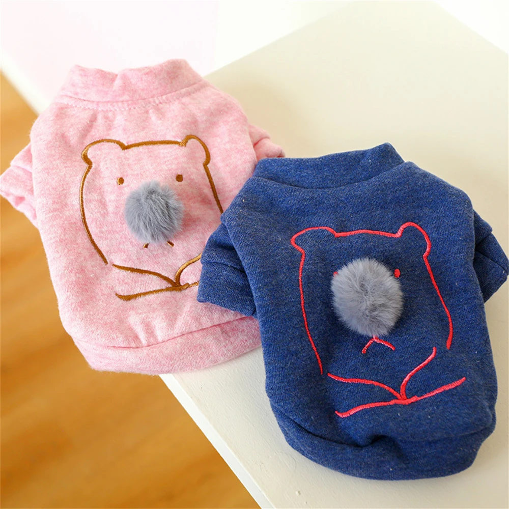 

Cartoon Embroidered Pet Warm Sweatshirt Soft and Comfortable Round Neck Dog Pomeranian Jacket with Cute Plush Ball Pet Clothing