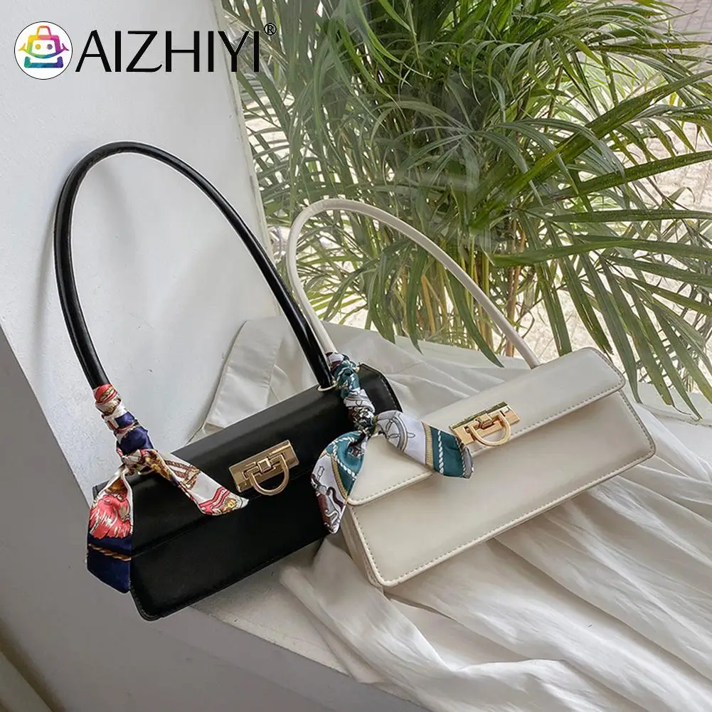 

Женский шелковый шарф из искусственной кожи, Сумка с ручками сверху, однотонная простая сумка на плечо для подмышек, стильная сумка для поку...