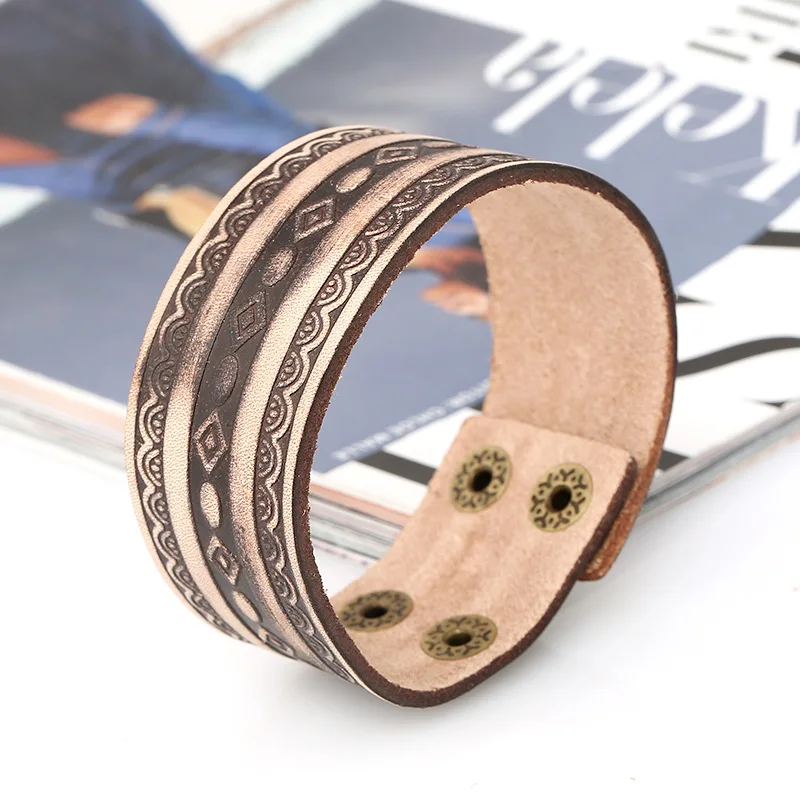 Браслет-манжета мужской из натуральной кожи широкий винтажный браслет воловьей