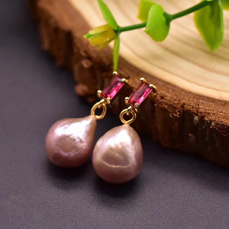 

Натуральный пресноводный барокко фиолетового цвета с украшением в виде кристаллов винтажные свисающие серьги для женщин, серьги для девоч...