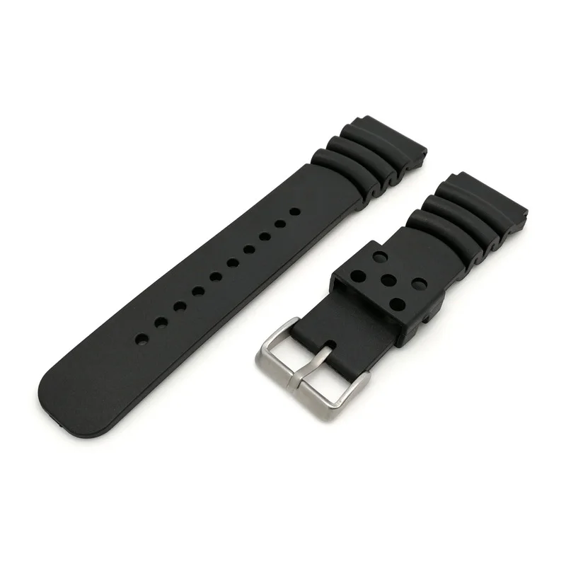 Silicone Watchband 20 22 24mm Men Black Sports Diving Rubber Waterproof Watch Strap Silver Stainless Steel Buckle Watchband