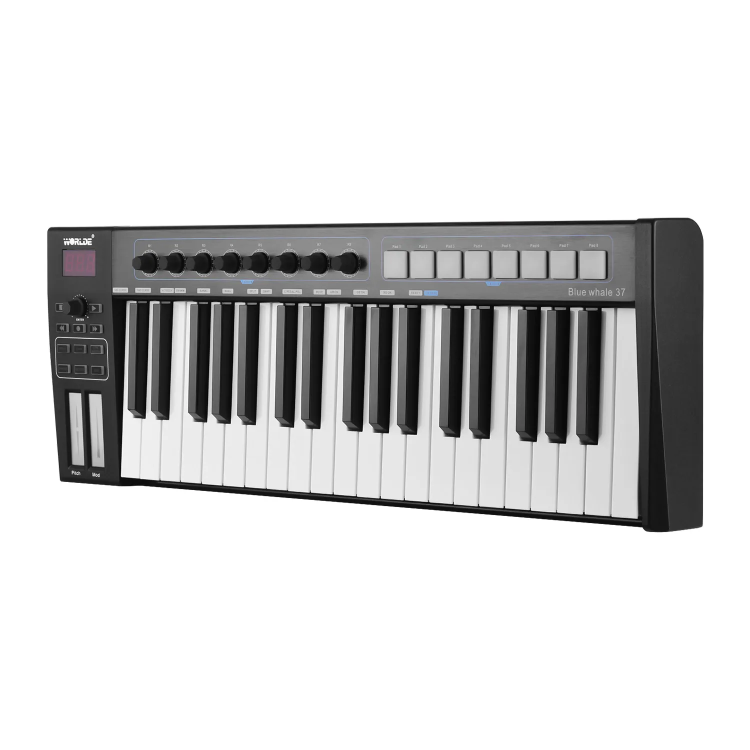 WORLDE Blue whale 37 Портативный USB MIDI контроллер клавиатуры полувзвешенных клавиш 8 RGB