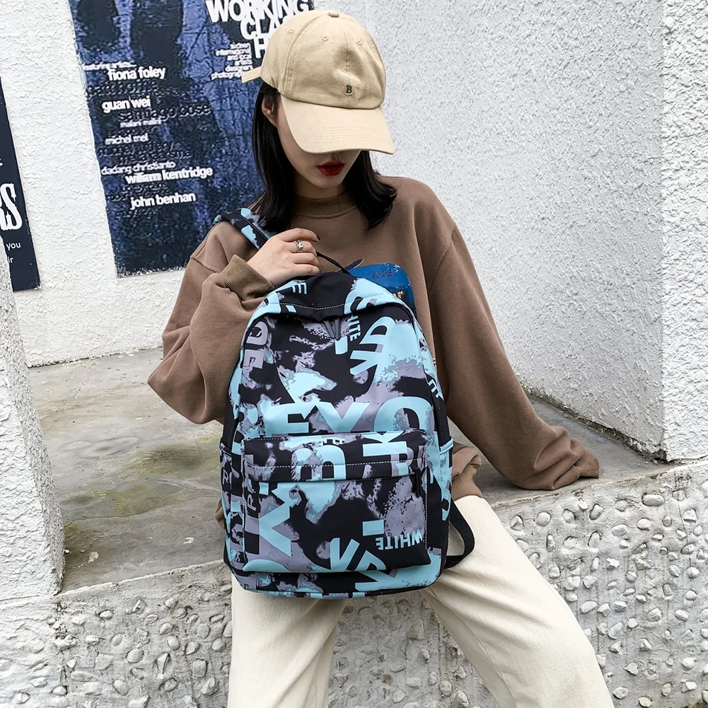 

2021 Women Backpack Oxford Cloth Letter Print Mochila Teenager Students High School Bag Women Travel Bag Girls Shoulder Bag