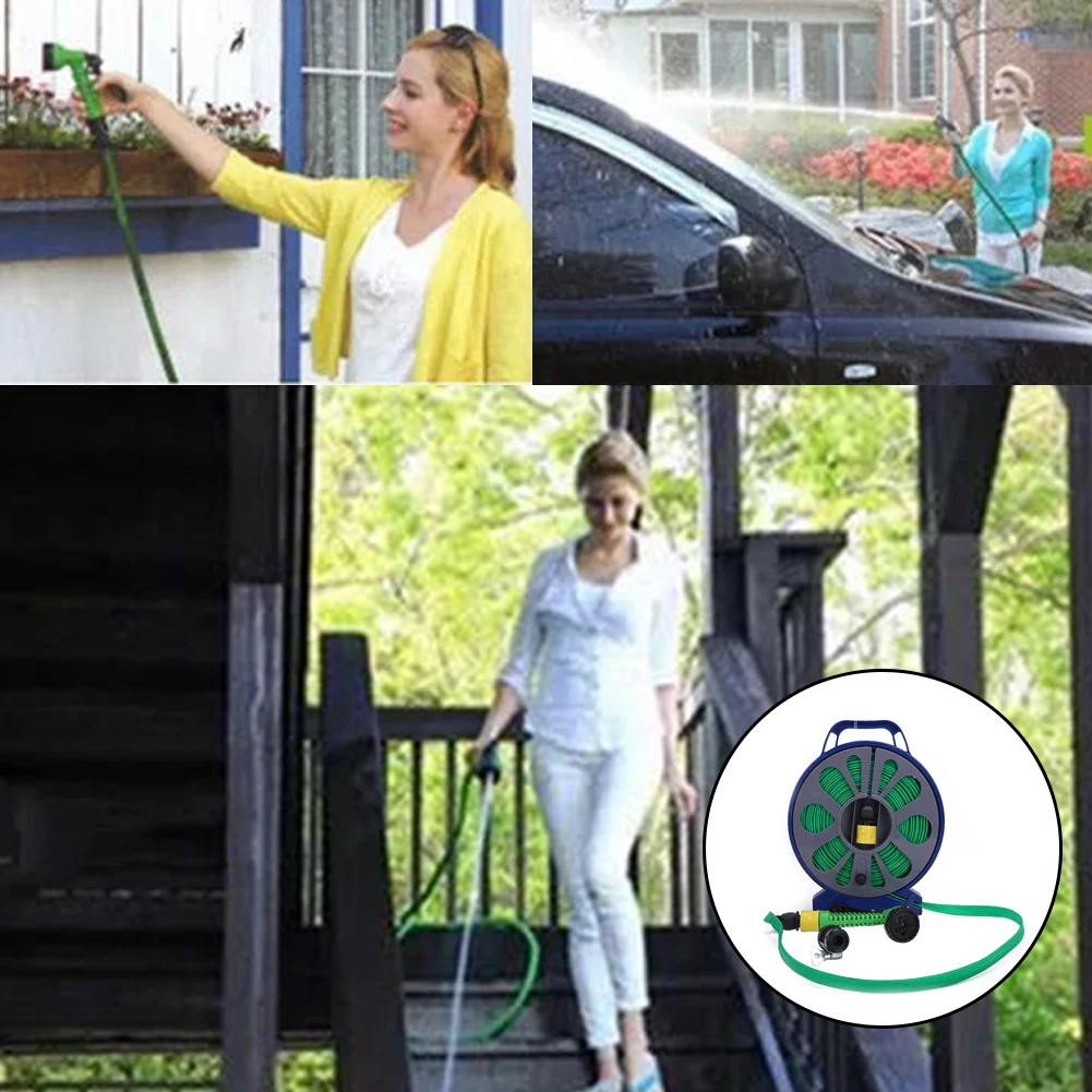 

15 M Car Wash Outdoor Turntable Spray Nozzle With Handle Garden Watering Hose Flat Flexible High Pressure Slim Cleaning