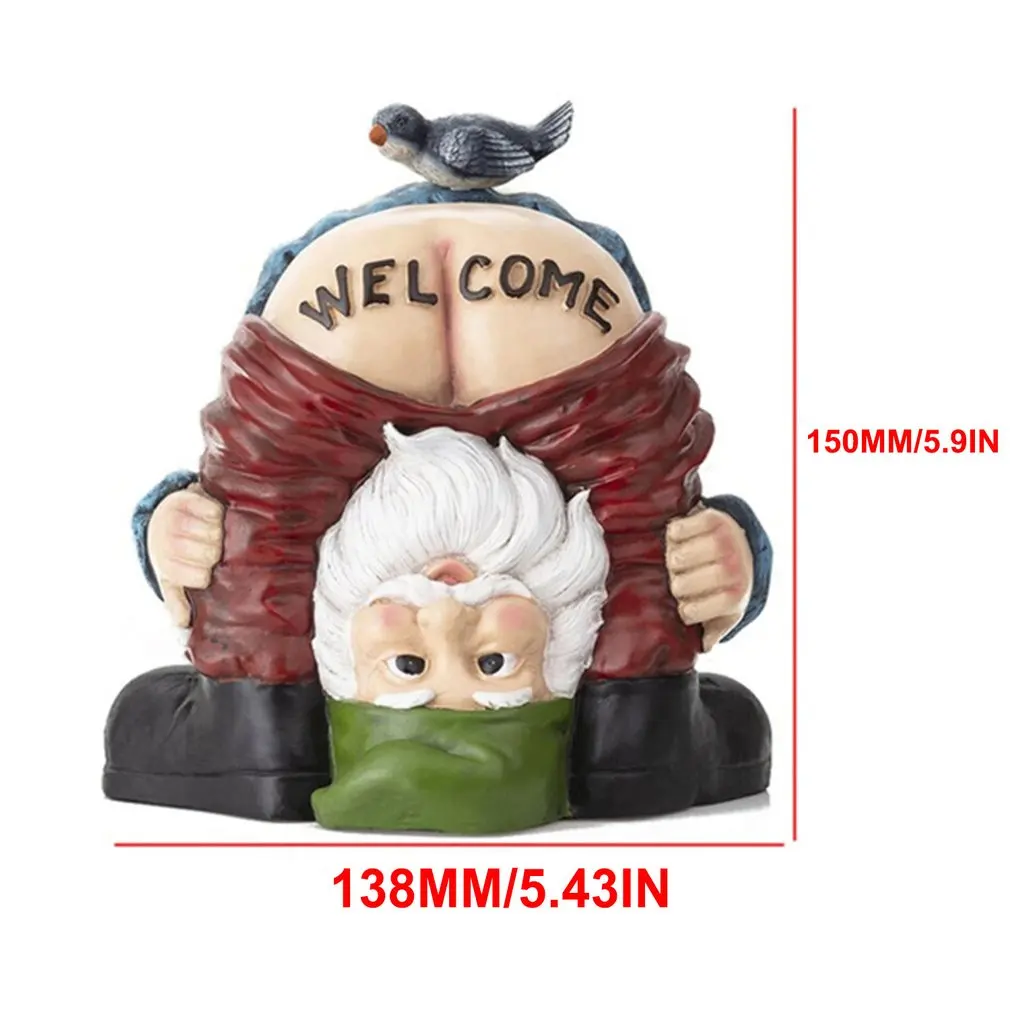 

Funny Welcome Gnome With Bird Statue Decorative Prank Dwarf Resin Doll Craft For Garden Entrance Art Figurines