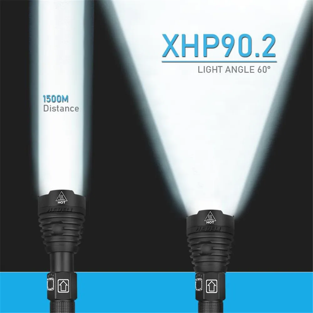Barato Linterna Led Más Potente Xhp90.2 Linterna Exterior Con Zoom Superbrillante Con Línea De Carga USB Y Baterías 26650 Blancas