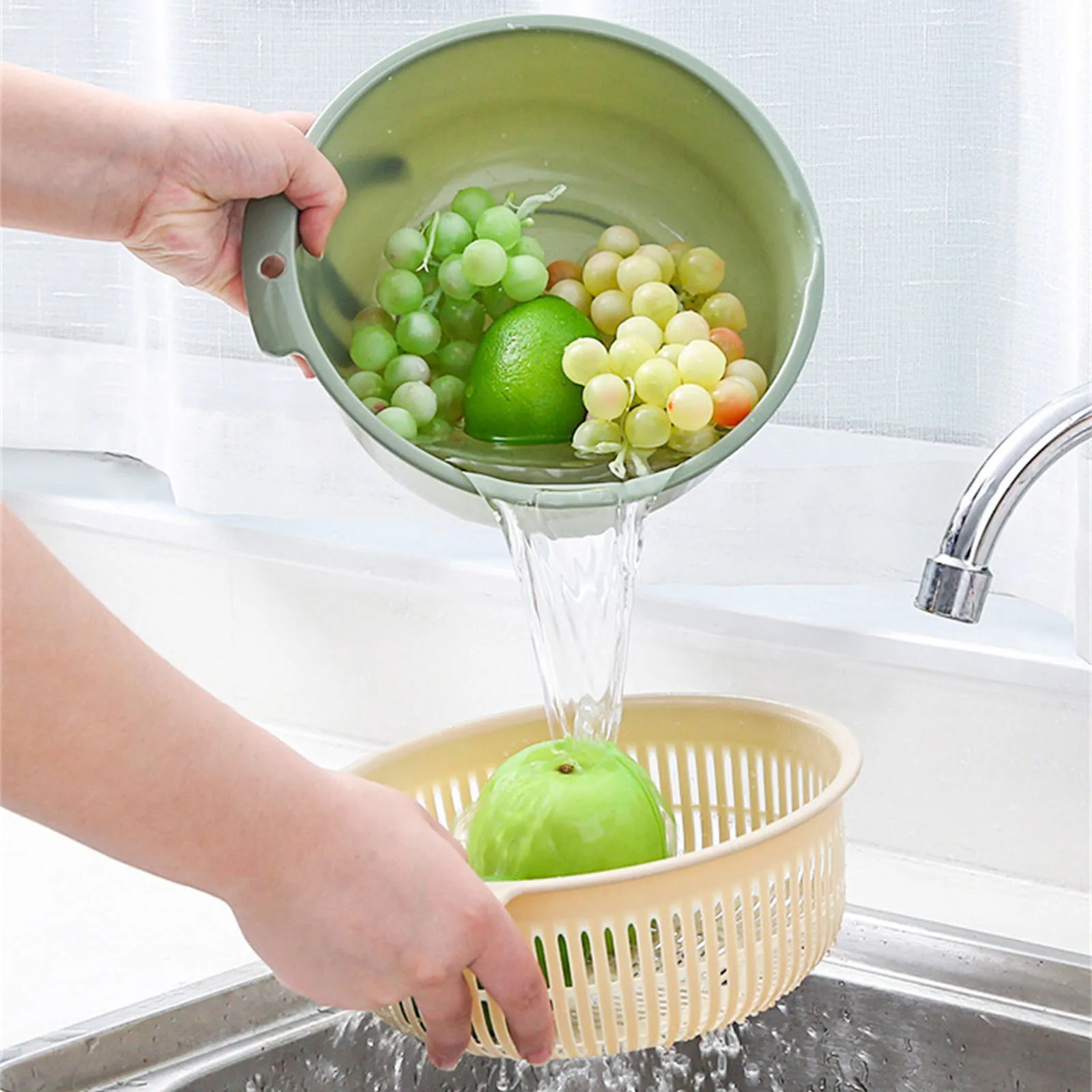 

1PCS Detachable Double-layer Plastic Food Strainer Hollow Fruit Vegetable Wash Colander Kitchen Cleaning Washing Basket Strainer