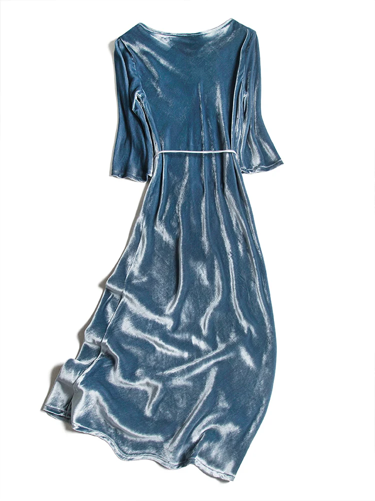 

2020 Autumn and Winter New Dress Mulberry Silk Velvet Silver Silk Swing Collar Dress