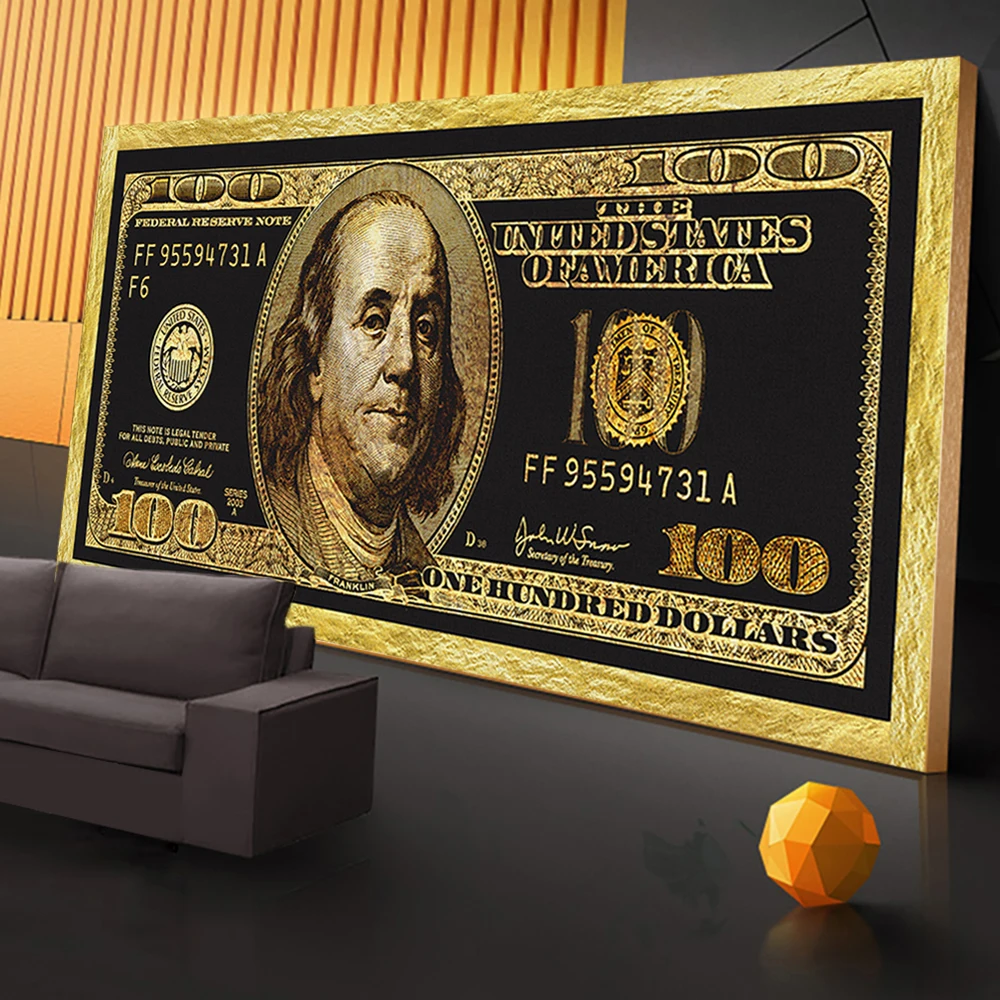 

Golden Dollars Money Inspirational Poster Canvas Painting Posters Print Cuadros Wall Art for Living Room Home Decor (No Frame)