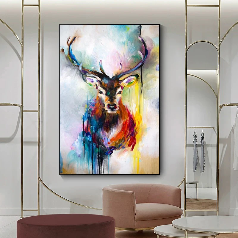 

Nordic Art Deer Head Graffiti Art Canvas Paintings On the Wall Art Posters And Prints Animals Art Pictures For Kids Room Cuadros
