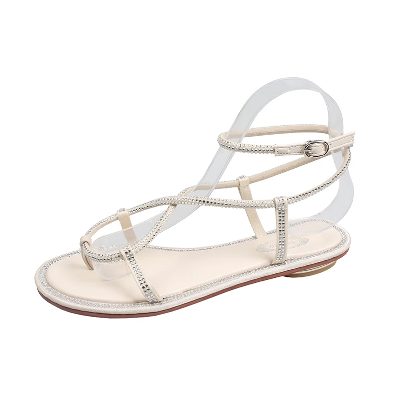 

Summer Flat Sandals Women Simple Bright Color Buckle Studded Beach Shoes Plus Size