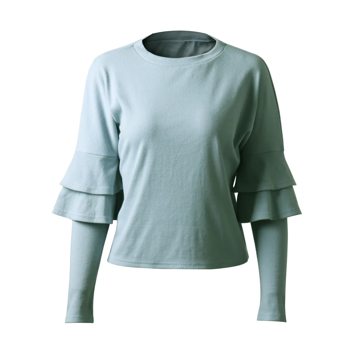 

Europe and the United States 2020 autumn winter hot sales lotus side long sleeve hole top sweater women