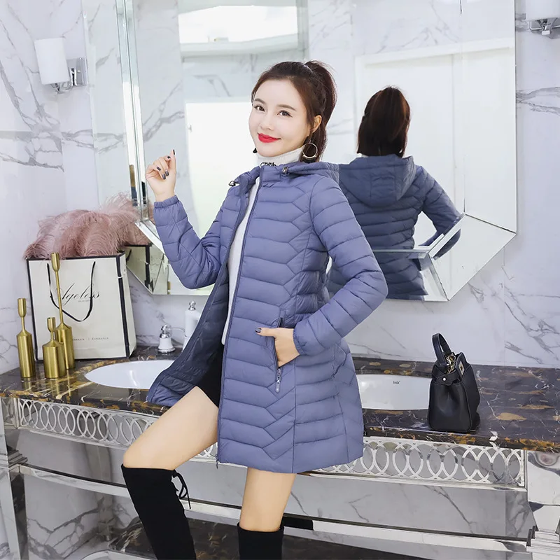 Новинка Женская куртка Длинная зимняя одежда 2019 Модное теплое пальто на молнии с