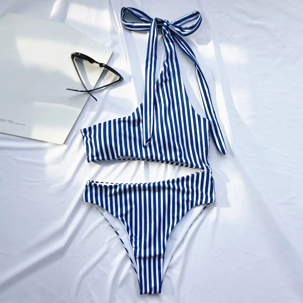 Женский комплект бикини в полоску купальник цельный бюстгальтер пуш ап с