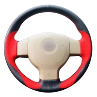 diy non slip durable black leather red leather car steering wheel cover for old nissan tiida livina sylphy note