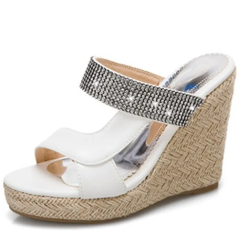 

Fanyuan Big Size 50 High Heels Wedges Sandals Women Shoes Crystal Platform Slippers Women Wedge Slides Women Slippers Summer