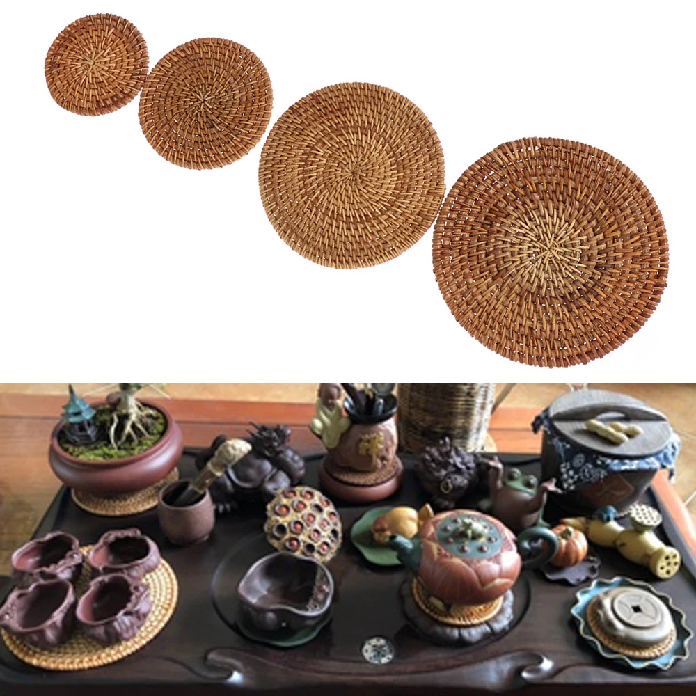 

Round Insulation Kitchen Handmade Table Padding Bowl Pad Rattan Coasters Cup Mats