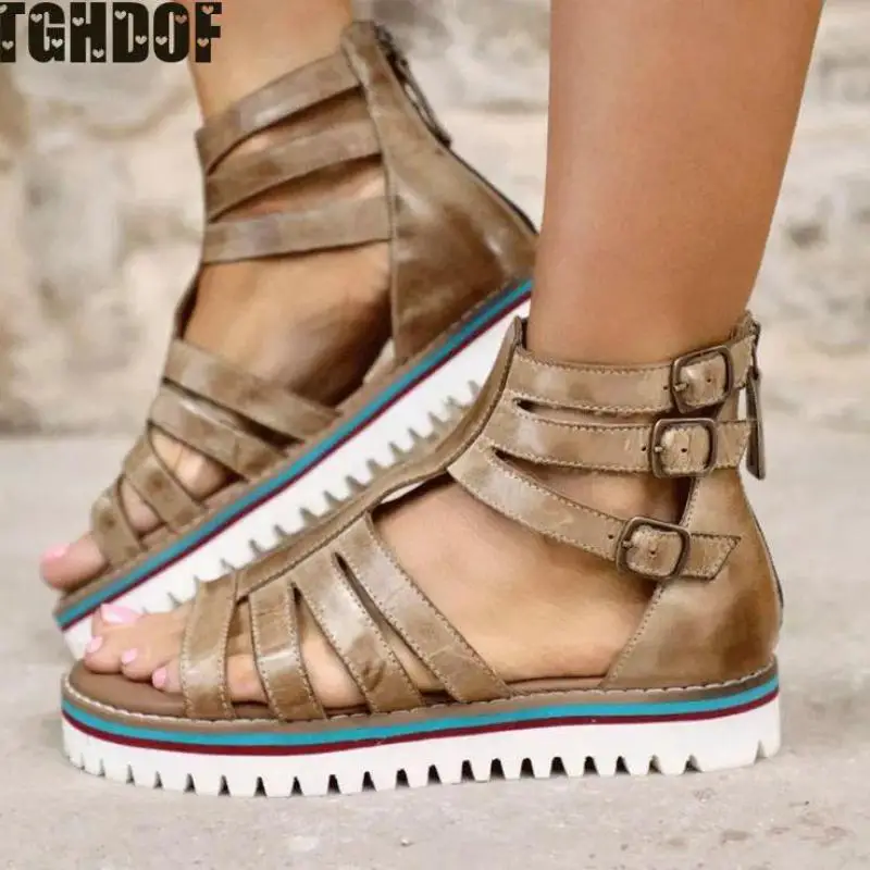 Women Sandals Flats Platform Woman Buckle Strap Summer Shoes PVC Plus Size Comfort Ladies Footwear New Woman Shoe 2021 New