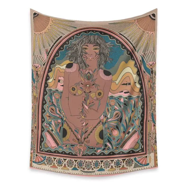 

Floral Sunflower Tapestry Psychedelic Scene Secret Garden Sun and Moon