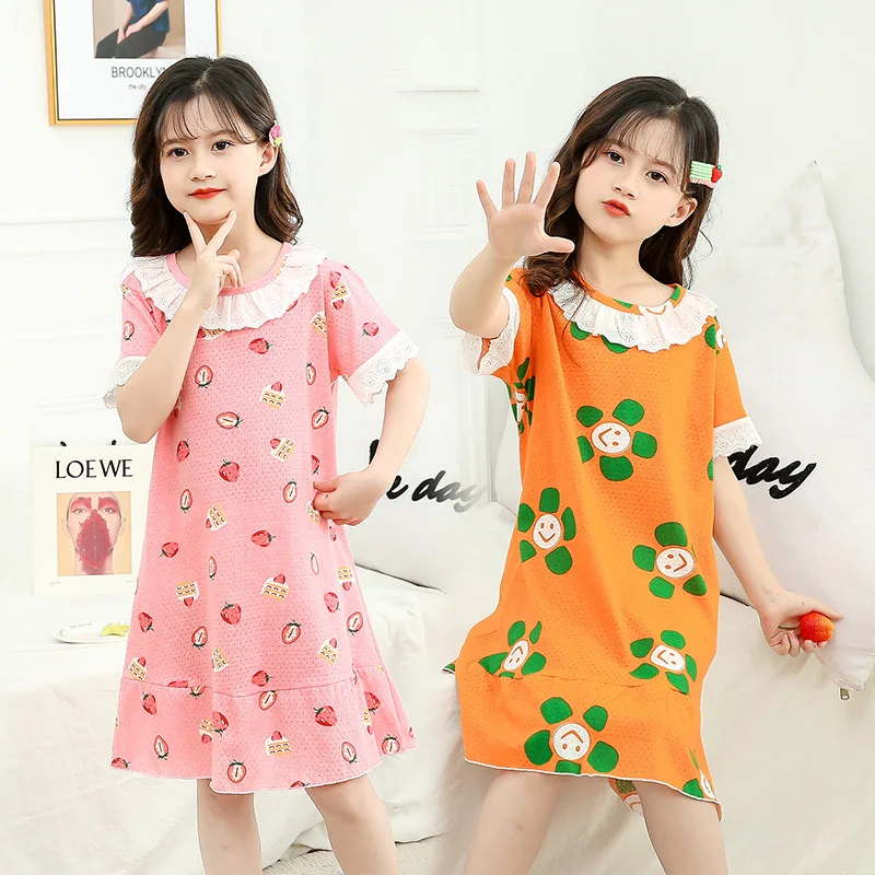 

Girls Lace Summer Cotton Night Dress Children Home Clothing Pajama Unicorn Baby Cartoon Casual Nightgown Girl Sleepwear Skirt