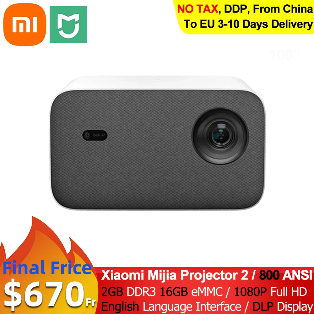 Лазерный проектор Xiaomi Mijia 2 800 ANSI люменов 1080P Full HD ГБ DDR3 16 Гб eMMC IoT низкий уровень