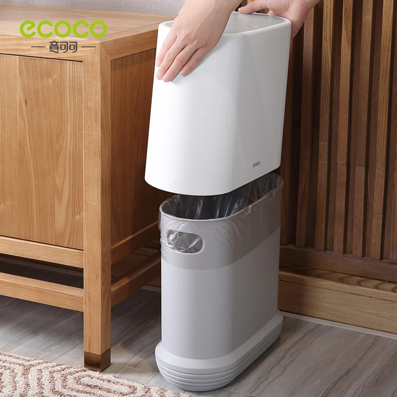 ecoco 10l large capacity pressing type dust proof waste with lid kitchen trash can box bathroom creative save space garbage set free global shipping