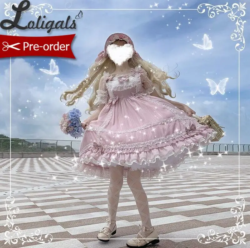 Милое розовое платье Лолиты с рукавом средней длины, вечерние платья феи